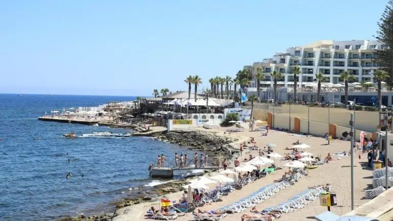 Beach area in Bugibba, Malta