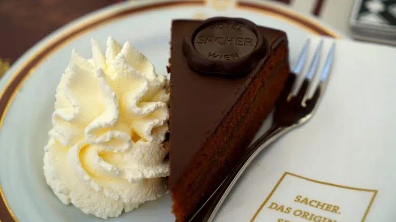 Enjoy a tasty chocolate cake in a special place.