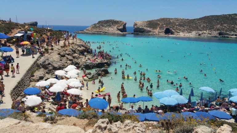 A view of the Comino's Blue Lagoon beach