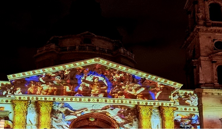 Light show on the Basilica in Budapest