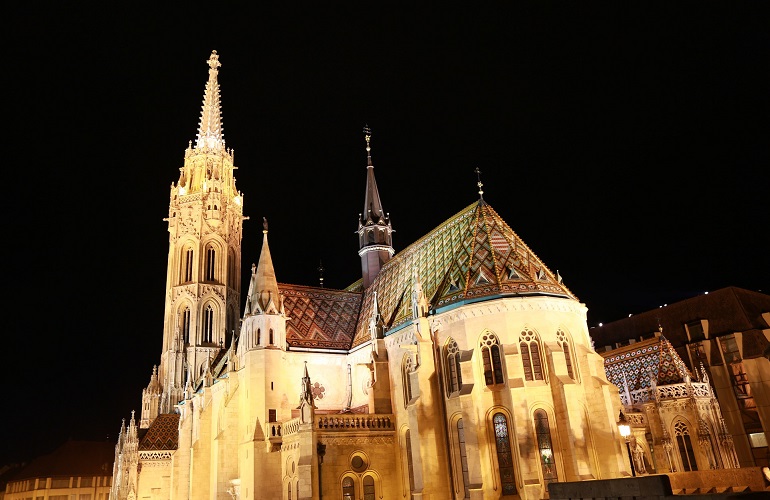 Night view of Matthias Church in Budapest