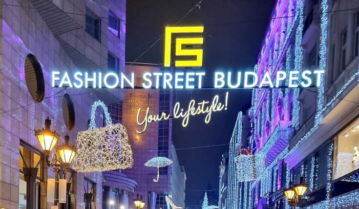 Christmas lights on Fashion street in Budapest